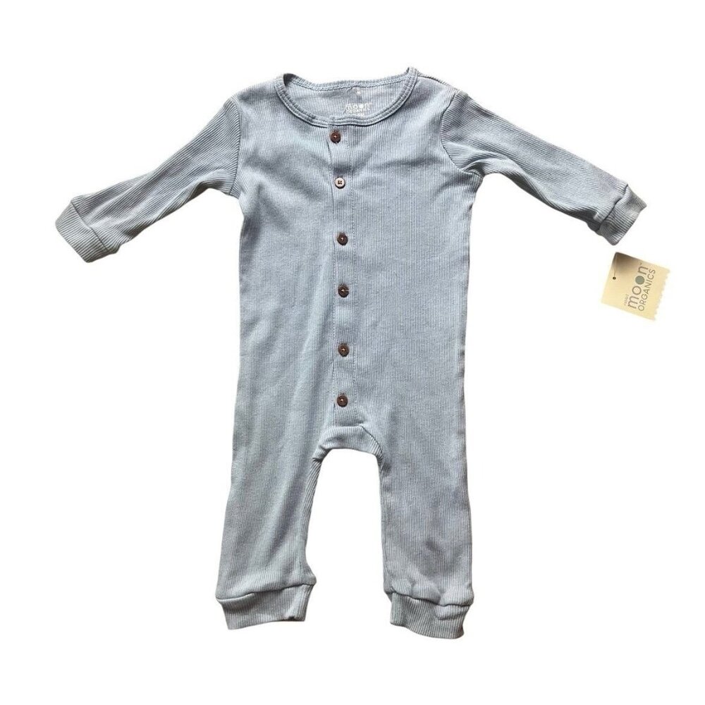 Rabbit Moon Organics New Baby Boys Blue Ribbed Coverall Size 6-9 Months